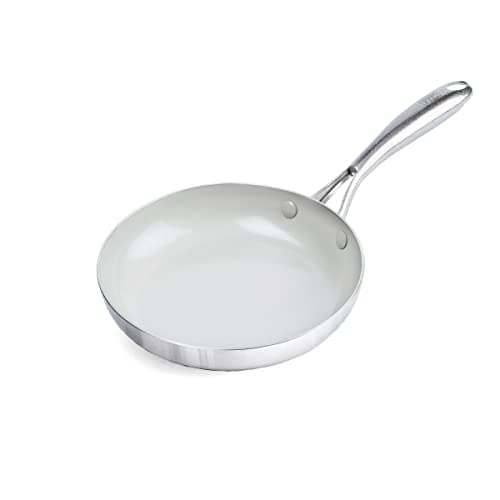 GreenLife Tri-Ply Stainless Steel Healthy Ceramic Nonstick, 8" Frying Pan Skillet, PFAS-Free, Multi Clad, Induction, Dishwasher Safe, Oven Safe, Silver