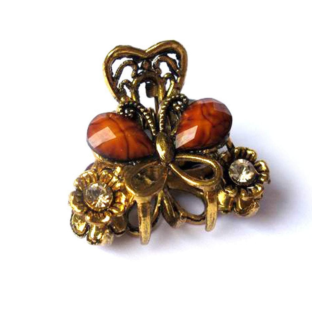 4 Pcs Brown Vintage Hair Clips Alloy Non Slip Butterfly Claw Jaw Clips Hair Accessories with Faux Gemstone for Women and Girls