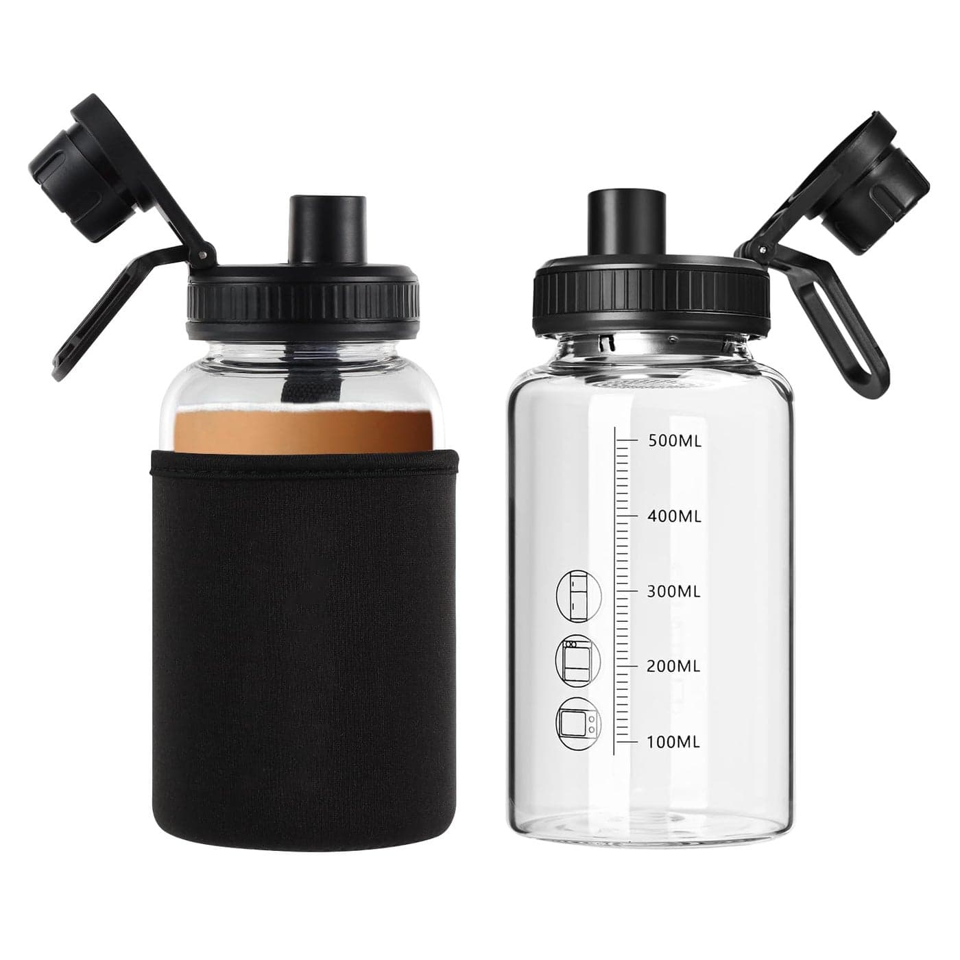 BNCWCQZ Glass Shaker Bottle 2 Pack 22oz BPAFree Odorless Shaker Bottle with 304 Stainless Steel Ball and Removable Cleaning Brush for Fitness Protein Mixes