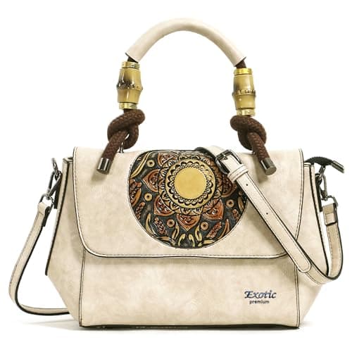 EXOTIC Premium® Satchel Vintage Retro Embossed Sling Bag For Women (BEIGE)