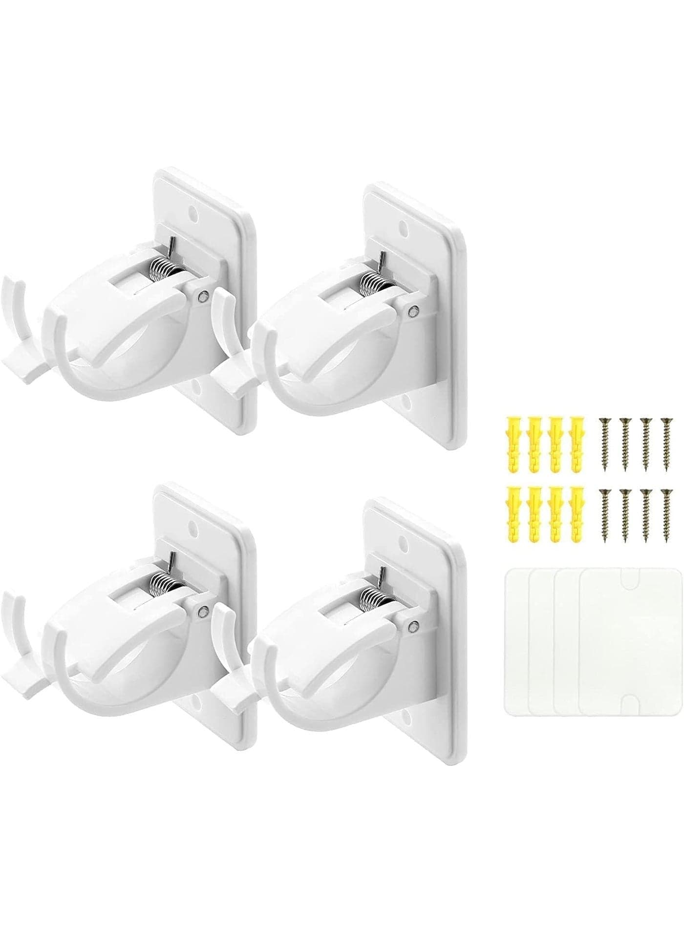 4 Pcs Curtain Rod Bracket Holder, No Drill Self Adhesive Rod Hooks with Screws, Adjustable Wall Mount Pole Holders for 10–30mm Rods, for Bathroom Kitchen Curtain Towel Hanger – White