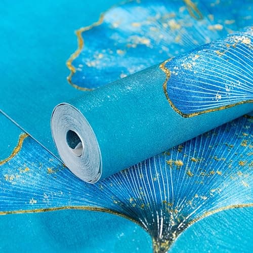 wolpin Non-Woven Wallpaper Non-Adhesive (53 x 950 CM) (Ginkgo Leaf) | Ginkgo Leaf Pattern Wallpaper with Texture, Gloss & Gold Accents | Decorative Wall Covering (54.18 Sq Ft)