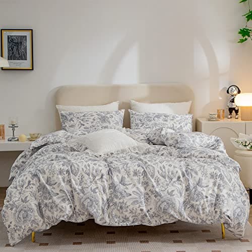 King Duvet Cover Floral, 100% Brushed Microfiber 3 Pieces King Bedding Sets, Vintage Flower Chic Garden Style Floral Pattern King Flower Duvet Cover with Zipper Closure