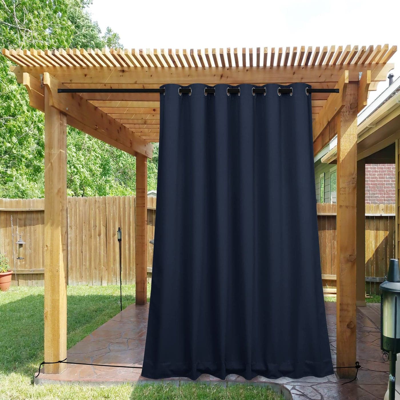 NICETOWN 2 Panels Outdoor Curtains for Patio Waterproof Windproof Thermal Insulated Top Bottom Grommet Back Tab Light Block Outdoor Drapes with Bouns Rope for Fixed Navy Blue W84 by L95
