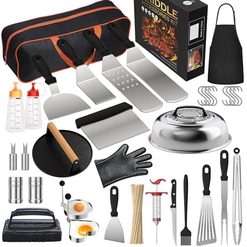 134 Pcs Griddle Accessories Kit for Blackstone - Perfect Flat Top Grill Accessories for Outdoor, Professional Round Melting Dome with Cast Iron Smash Burger Press for Barbecue.