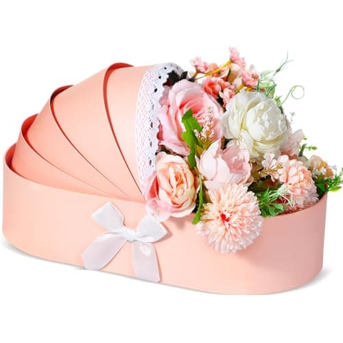 Sabary Baby Carriage Flower Cradle Floral Basket Pink Crib Flower Arrangement Basket Paper Cardboard Box for Gender Reveal Baby Shower Favors Wedding Celebrations