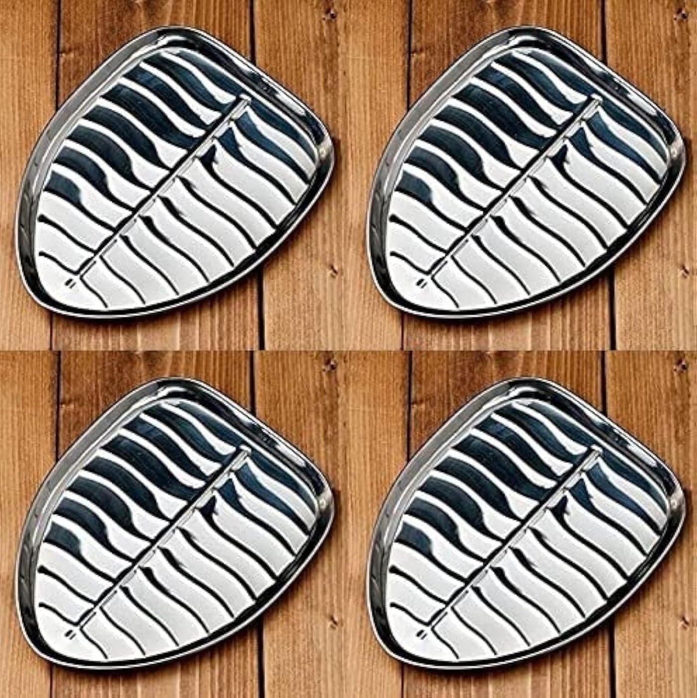 Dynore Stainless Steel 4 Pcs Banana Leaf Shape Dinner/Snack/Mess Tray- Set of 4 Small