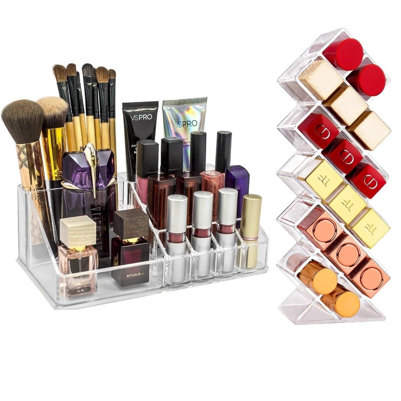 HELIMIX Makeup Organizer Lipstick For Storage Make Up Cosmetic Skincare Organiser For Women Elegant Makeup Vanity With Transparent Display Lipistic Case Lip Gloss Tower combo pack of 2
