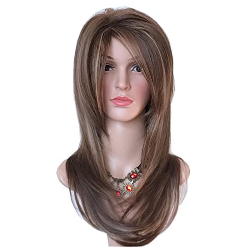 PRAVRAJYA Women Hair Wig Brown Highlight 24 Inches Long Curly Wig | Washable Full Head Hair Wig for Birthday, Party, Wedding, Halloween and Cosplay