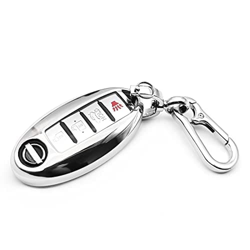 INFIPAR Fit for Nissan Z GT-R Kicks Leaf Altima Armada Maxima Murano Pathfinder Rogue Sentra Titan Versa Frontier TITAN XD Rogue Sport Infiniti QX80 Key Fob Cover Case Shell Holder Accessories, Silver