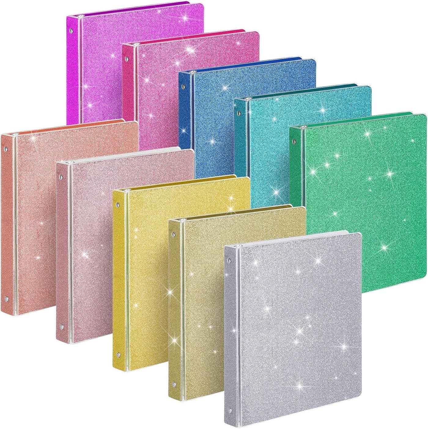 Geyoga 10 Pieces 3 Rings Binder Glitter 1 Inch Round Ring Binder Organizer Hold 300 Sheet fit 85 x 11 Paper File Folder Binders for Office Supplies Planner 116 x 102 x 13 Inch