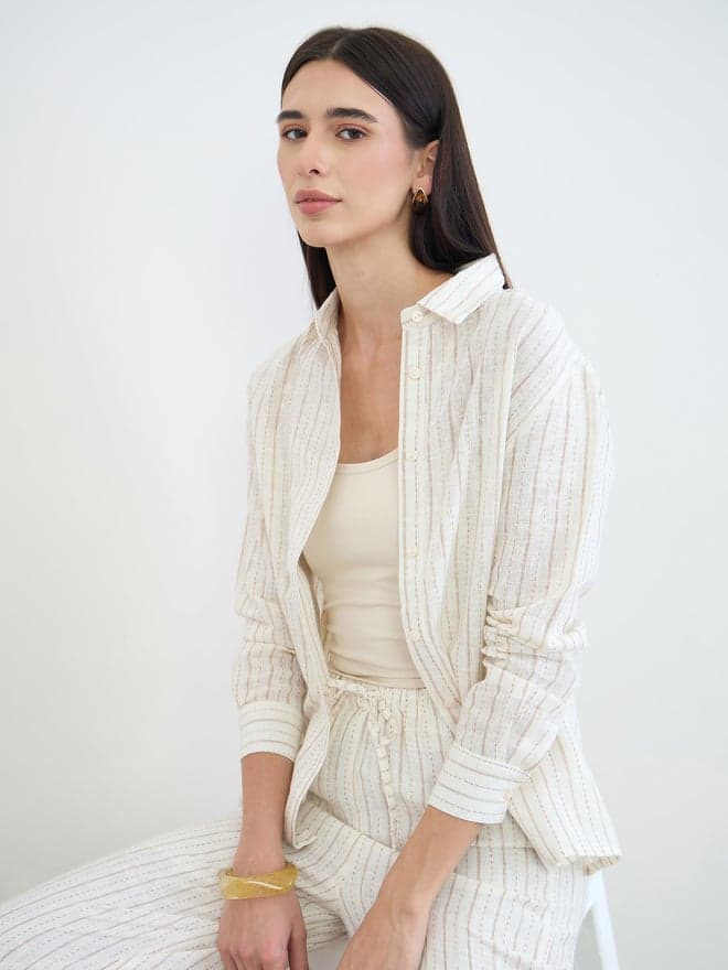 Off White Striped Long Sleeves Shirt — XL