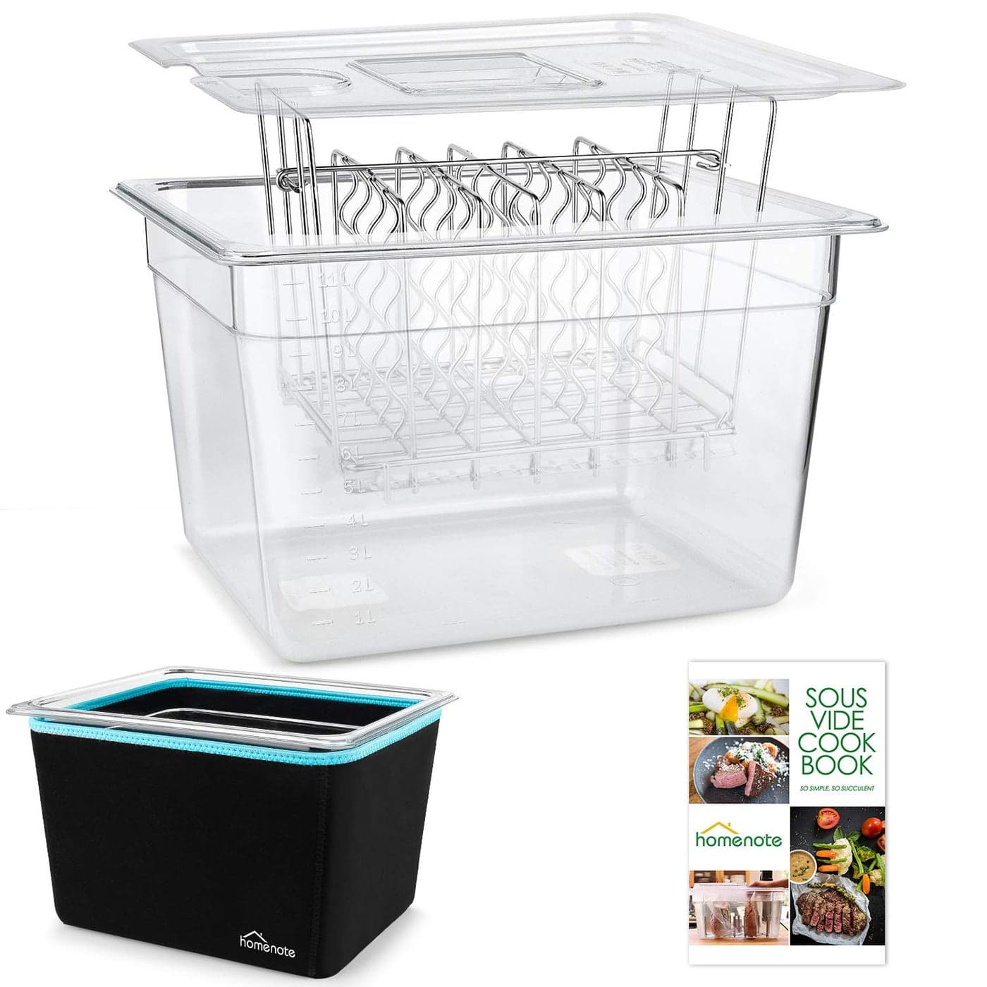 HOMENOTE Container 12 Quart with Lid Rack and Sleeve BPA Free Complete Sous Vide Accessories Kit with Cookbook For Anova and Most Sous Vide Cookers