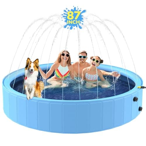 Bilibara 87 Foldable Dog Pool Sprinkler Pool for Kids NonSlip Heavy Duty Dogs Splash Pad for Small Dogs Hard Plastic Kiddie Bathtubs for Backyard
