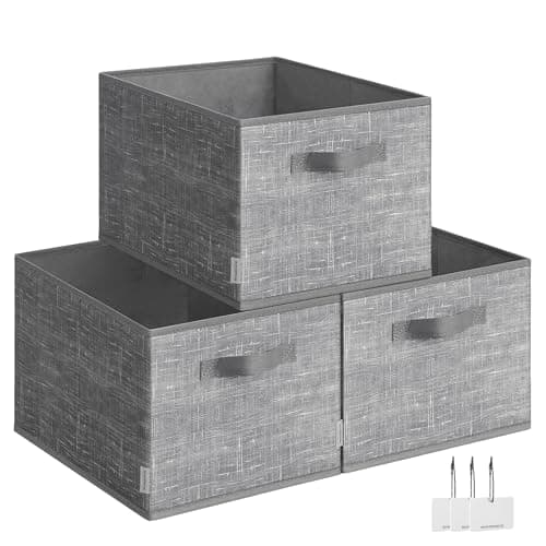 SONGMICS Storage Cubes 157 x 118 x 95 Inches NonWoven Fabric Bins with Double Handles Set of 3 Closet Organizers for Shelves Foldable for Clothes Cattail Gray UROB440G01
