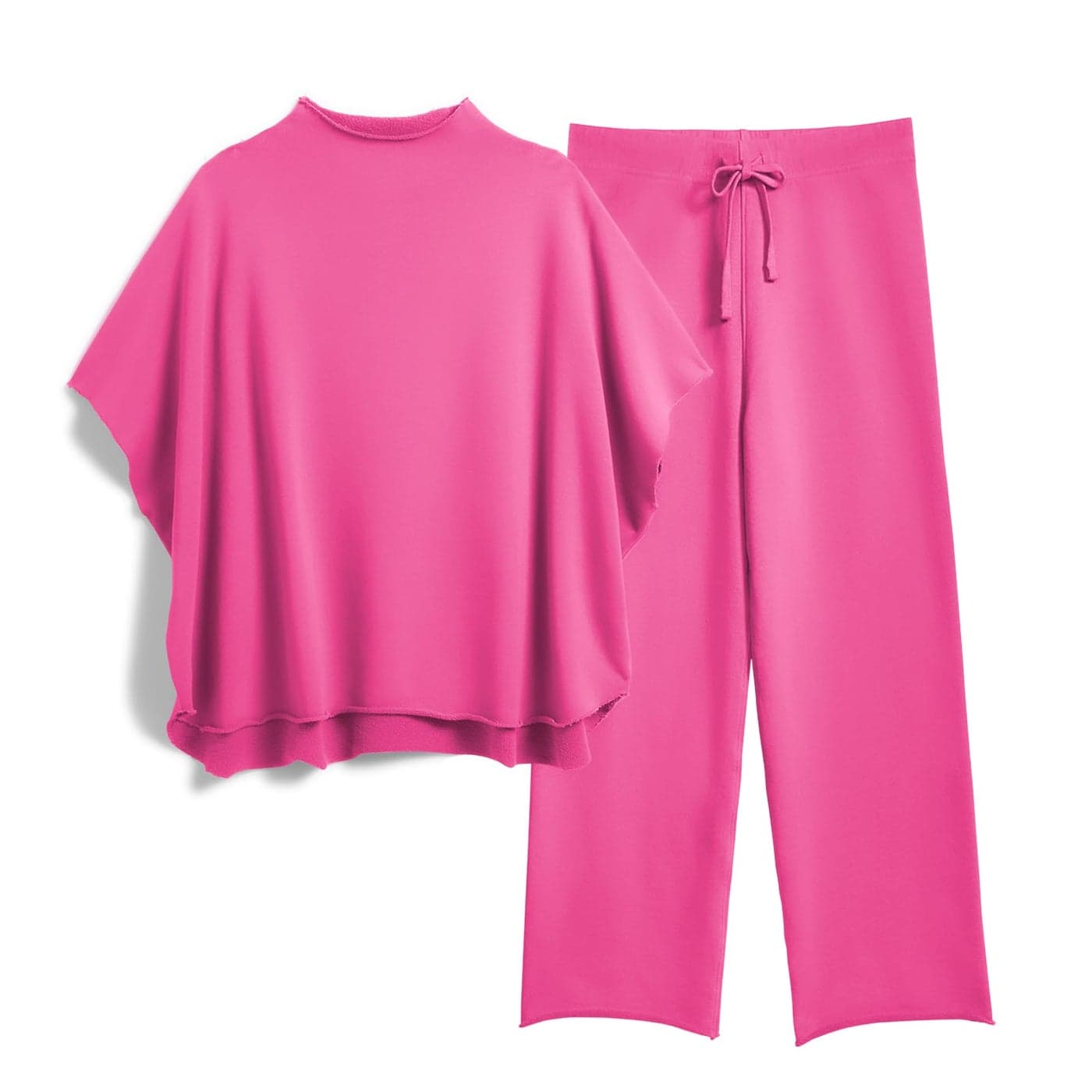 SeeLuNa Womens Two Piece Outfits 34 Batwing Sleeve Capelet Crew Neck Pullover Top Wide Leg Pants Lounge SetRoseRedL
