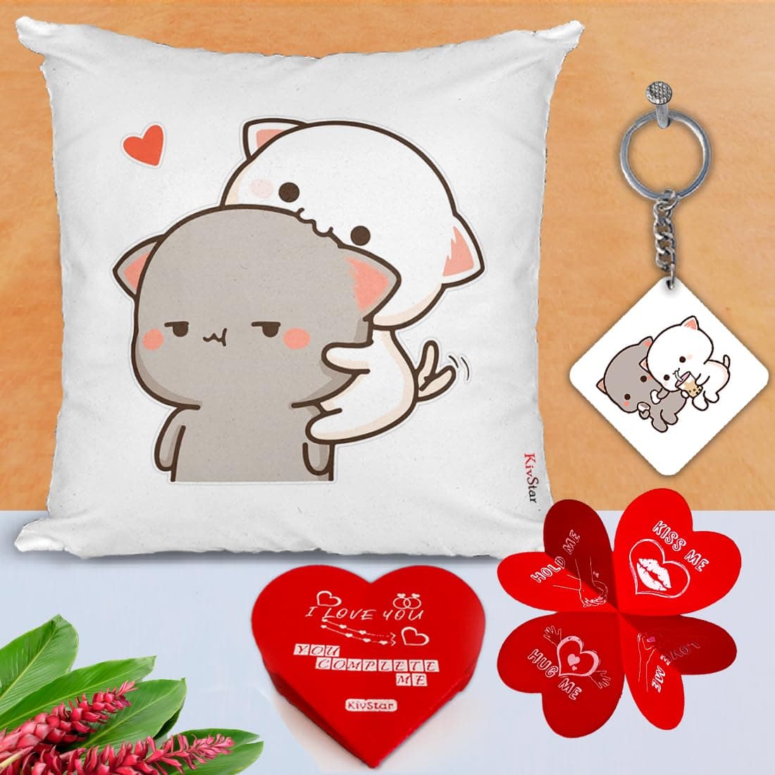 KivStar Peach and Goma Mochi Cat Pillow Cushion Gifts for him Boyfriend Girlfriend Valentines Gift for Girlfriend Valentine Pillow for Couple Peach Goma Pillow and Card Keychain Design10