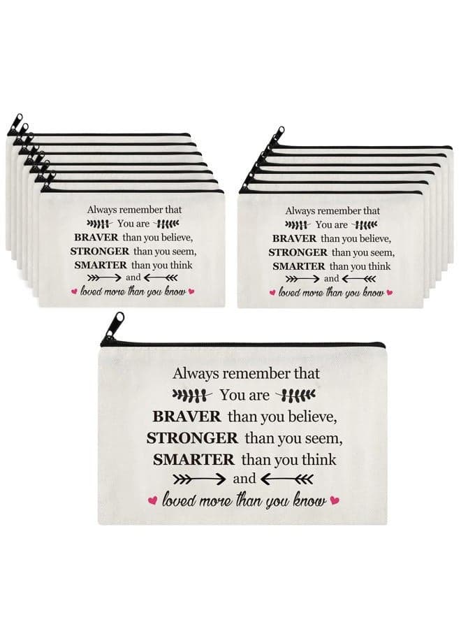 14 Pieces Inspirational Gifts for Women Positive Makeup Bags Always Remember You Are Braver Than You Think Encouragement Birthday Friendship Gifts for Friend Mom Sister, white, black, Inspirational
