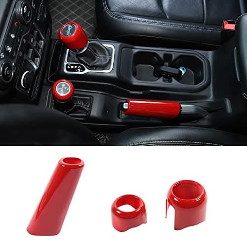 JWWY for Jeep JL Center Console Handbrake Brake Gear Shift Shifter 4WD Gear Knob Stick Panel Trim for 20182026 Jeep Wrangler JL JLU Gladiator JT Interior Accessories ABS Red