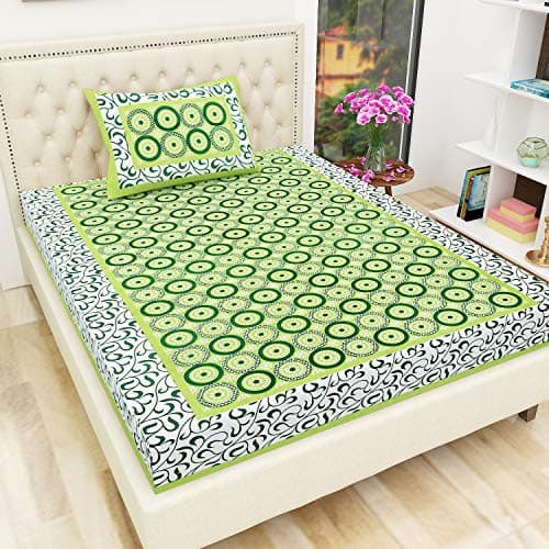 Monik Handicrafts Cotton Printed 144 TC Single Bed Sheet(Size-90 inch x 60 inch) with Pillow Cover(Size-18 inch X 28 inch)