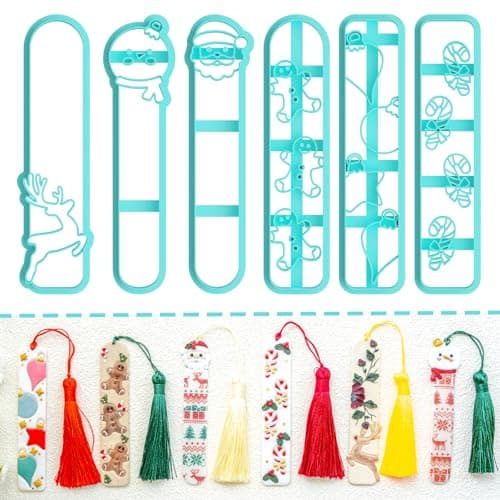 Tainsky 6 Shapes Christmas Bookmarks Polymer Clay Cutters New Years Winter Bookmark Creator for Polymer Clay Tools