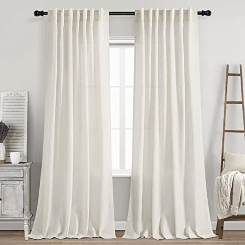 Cream Natural Linen Curtains 90 Inch Length 2 Panels Set for Living Room Rod Pocket Back Tab Pleated Window Curtain Drapes Neutral Rustic Farmhouse Decor Ivory Dining Room Curtain 90 inches Long