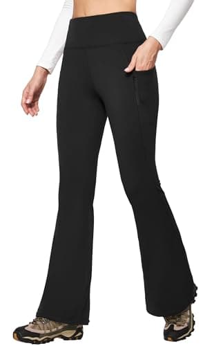 IUGA Fleece Lined Pants Women Water Resistant Hiking Pants Winter Flare Leggings with Pockets Bootcut Thermal Black