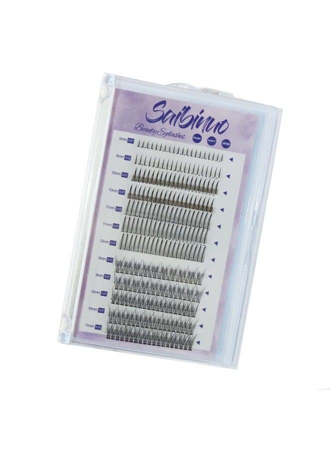 Saibinuo 240pcs Mixed Pack C Curl False Eyelash Extension Individual Lashes Lower Bottom Lash (5-6mm) Fairy Style A Shape (10-12mm) Fish Tail (9-11mm) Natural Clusters, 240 Count (Pack of 1).