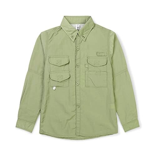 OCHENTA Boys Sun Protection Fishing Shirt Long Sleeve Button Down Quick-Dry Hiking Scout Tops Khaki 180-14 Years