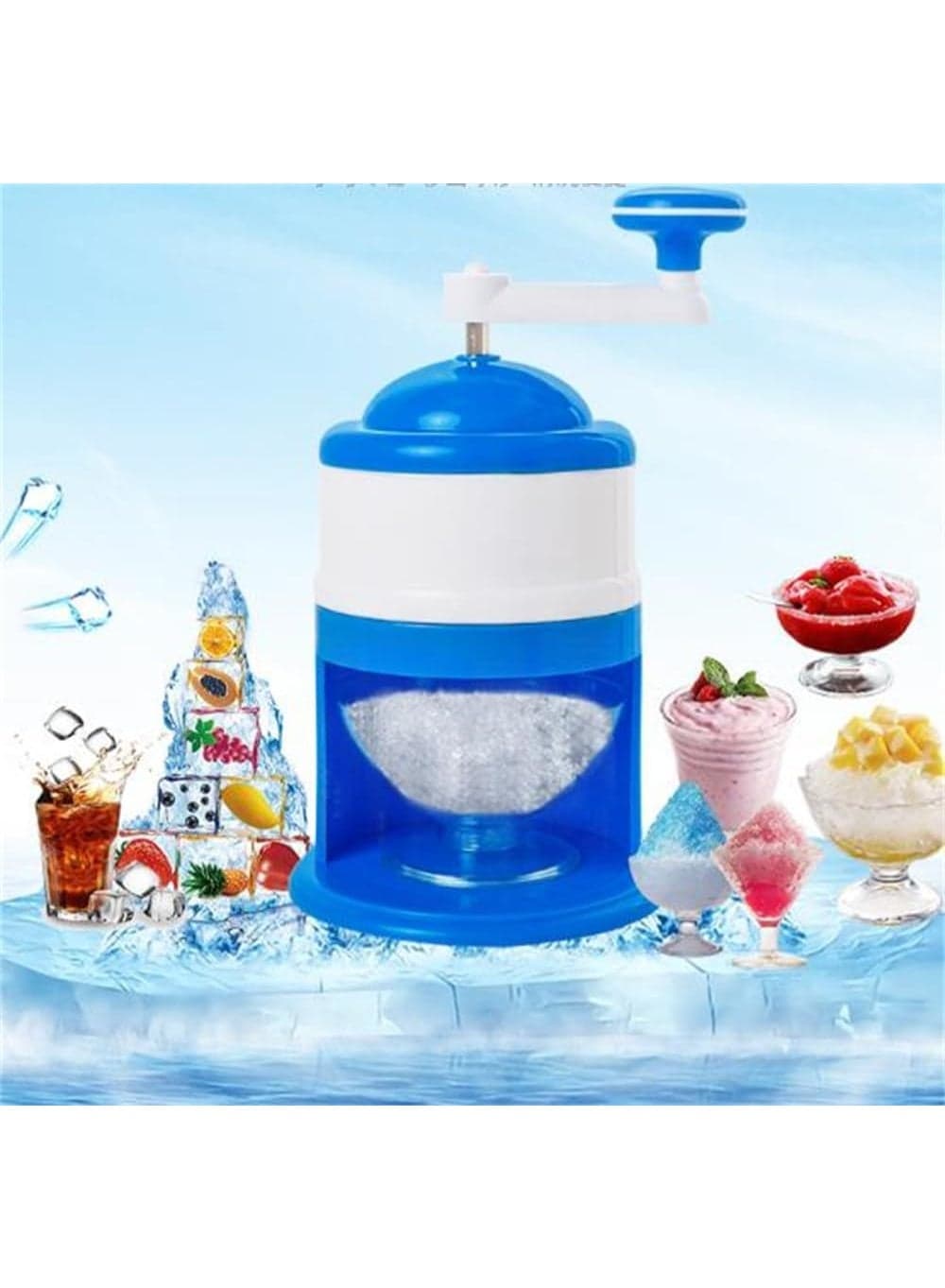 Hand Operated Ice Crusher – Manual Ice Shaving Machine for Snow Cones, Cold Drinks, and Summer Treats, Compact Ice Grinder for Home & Bar (Blue/White)