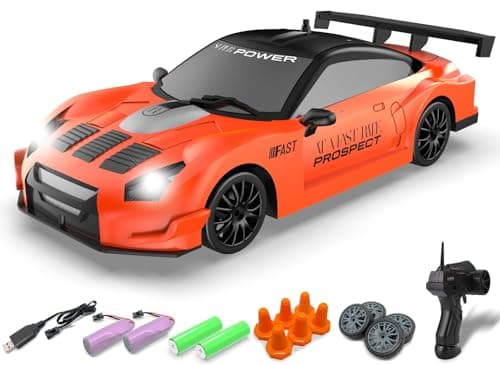 RACENT 124 Scale RC Drift Car 10MPH 4WD Remote Control Car with LED Light Racing and Drifting Wheels 2 Rechargeable Batteries Perfect Toy for Boys Girls Kids Orange