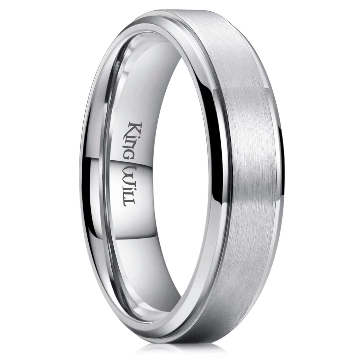 King Will BASIC 6mm Mens Titanium Wedding Ring Brushed Finished Wedding Band Comfort Fit Stepped Edge 6