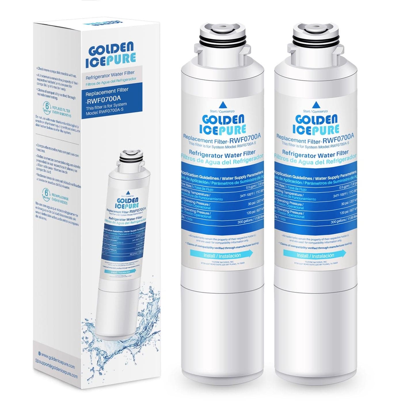 GOLDEN ICEPURE RWF0700A Refrigerator Water Filter Replacement for Samsung DA29-00020B, HAF-CIN/EXP, RF263BEAESR, RF28HMEDBSR, RF28HFEDTSR, RF28HFEDBSR,2PACK