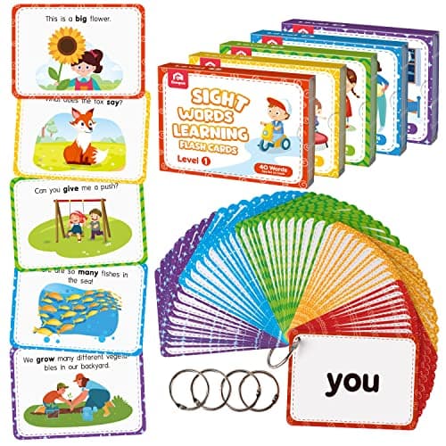 Coogam Sight Words Educational Flashcards 220 Dolch Sightwords Game with Pictures SentencesLiteracy Learning Reading Cards Toy for KindergartenHome School Kids 3 4 5 Years Old