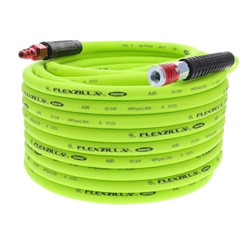 Flexzilla Air Hose with ColorConnex Industrial Type D Coupler and Plug 38 in x 100 ft Heavy Duty Lightweight Hybrid ZillaGreen HFZ38100YW2D