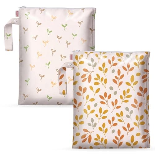 HECCEI Wet Dry Bag 2Pack Reusable Waterproof Wet Bags for Swimsuits Baby Clothes Leakproof Cloth Diaper Wet Bags for Travel Diaper Changes Leafy Canopy