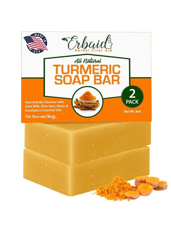 Natural Turmeric Soap Bar for Face & Body – Turmeric Skin Brightening Soap Wash for Dark Spots, Intimate Areas, Underarms – Turmeric Reduces Acne, Fades Scars & Cleanses Skin (4 Ounce (Pack of 2))