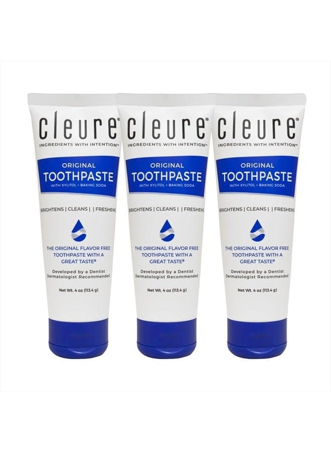 Original Natural Toothpaste - Flavor-Free, Fluoride-Free - Helps Whiten - with Xylitol for Fresh Breath - Natural Great Taste for Children & Adults - Mint-Free (4oz Tube, Pack of 3)