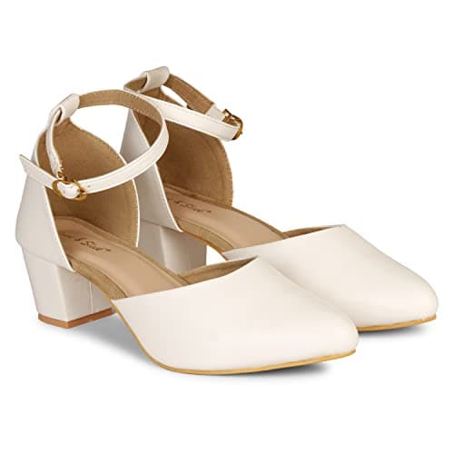 Smart & Sleek Women's Comfortable Block Heels Sandal (White, numeric_6) AB24