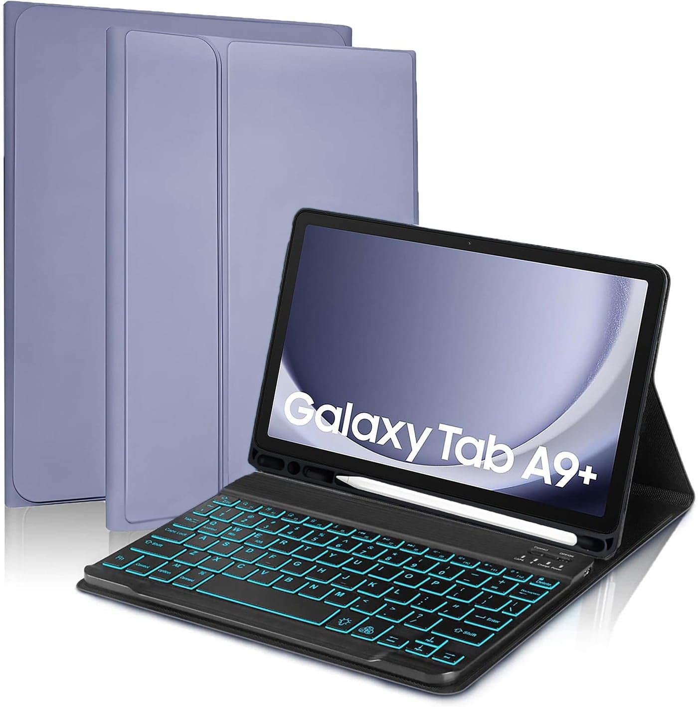 ProElite Keyboard case Cover for Samsung Galaxy Tab A9 Plus 11 inch with S Pen Holder Magnetic Detachable Wireless Bluetooth Keyboard Built-in 7-Colors Backlit, Lavender