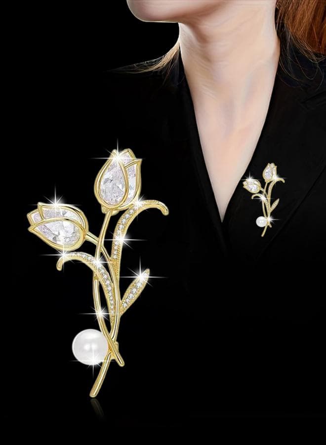 Flower Shaped Rhinestone Embellished Brooch