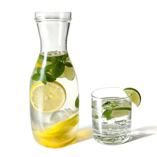 Lily's Home Bedside Night Water Carafe with Tumbler Glass, Easy Pour Spout for No-Mess Use in Bedroom, Bathroom, or Kitchen, Use Cup as Lid, Acrylic Break Resistant (16 Ounces)