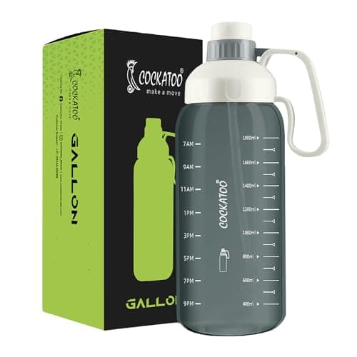 Cockatoo Gb01-Gallon Gym Water Bottle for Workout, 2 Litre Motivational Sipper Bottle for Adults & Kids, Black - Plastic