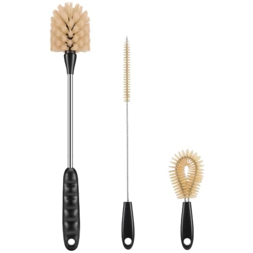 HASTHIP® 3 Pcs Bottle Cleaner Brush Set with Lid Cup Brush & Straw Cleaner, Gentle Bristles, Durable & Ergonomic Handles, for Baby Bottles Jars Vases Glassware Tumblers Straws Coffee Mugs Flasks