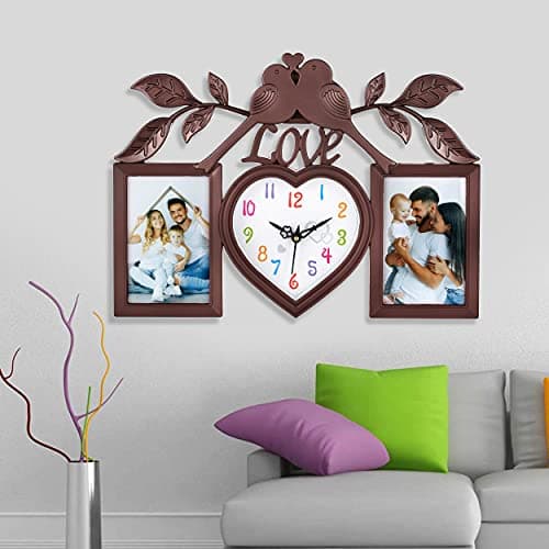 Harbour Analog Latest Stylish New Models Wall Clock with Photo Frames for Home Living Room Hall Bedroom (Size Height 29 CM X Width 49 CM)- Home Decor Big Size Wall Clock MZ 77A 14