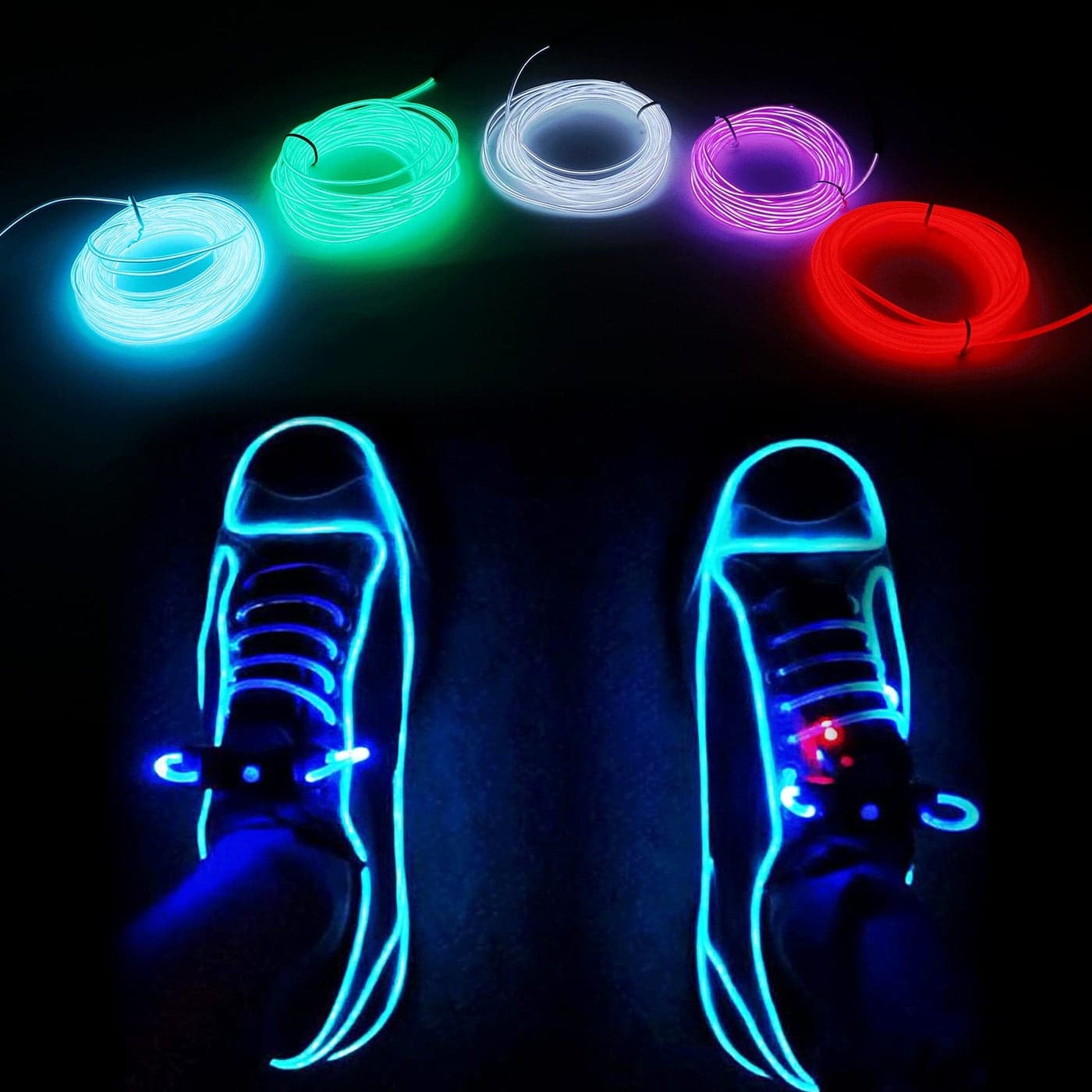 EL Wire Neon Wire Neon Light 984ft DIY Neon Glowing Flexible Electroluminescent Wire Light Kit for Parties Halloween Christmas Bike Clothing Decoration Red Green White Ice Blue Purple 5 Pack