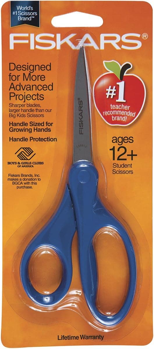 Fiskars 7 Student Scissors for Kids 1214 Scissors for School or Crafting Back to School Supplies Color May Vary