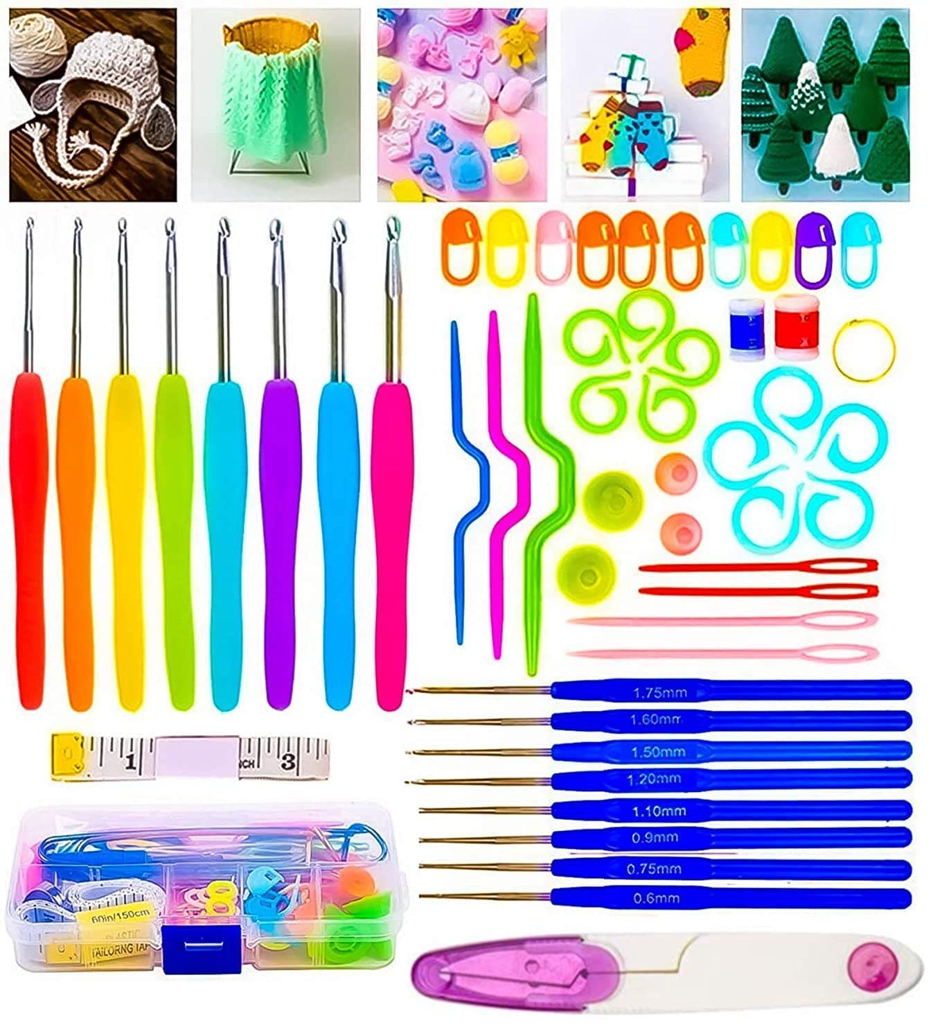 Sharp Choice Knitting Crochet Accessories Needle Set with Box 52 pieces Ergonomic Arts Sewing Knitting Needle Kit Craft Weaving Plastic Yarn Sewing Tools BLACK