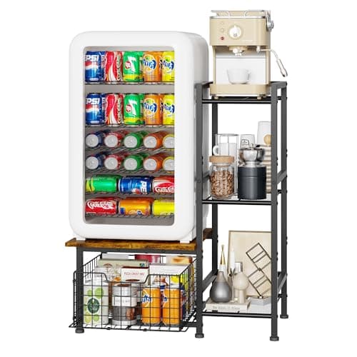 Yuyetuyo Mini Fridge Stand with Storage, Coffee Bar with Mini Fridge Space, Small Refrigerator Stand, Wine Cabinet, Kitchen Storage with Basket for Dorm, Apartment, Living Room, Office