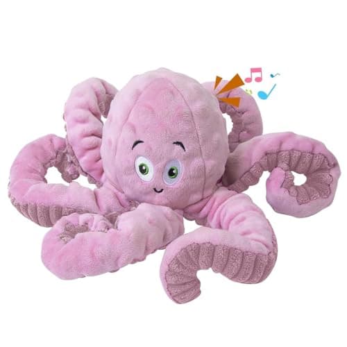 BUYPOW Dog Squeaky Toys Octopus Tough Plush Large Medium Small Dog Toys Stuffed Animals Puppy Toys Octopus Pink